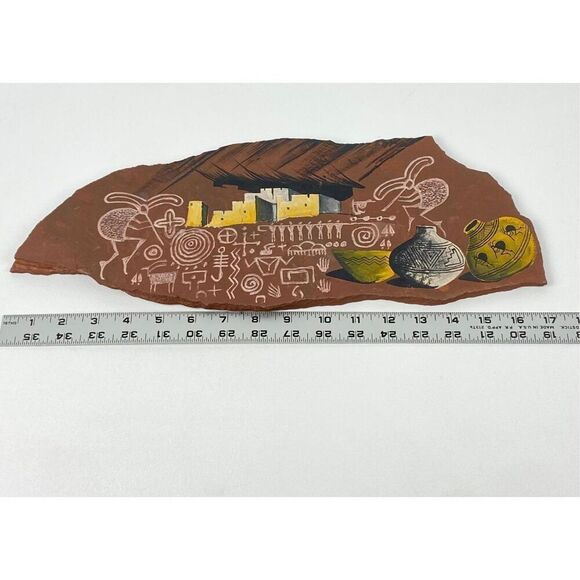 Marc Begay Navajo Native American Handpainted Petroglyphs Red Rock Stone Signed - Picture 6 of 7